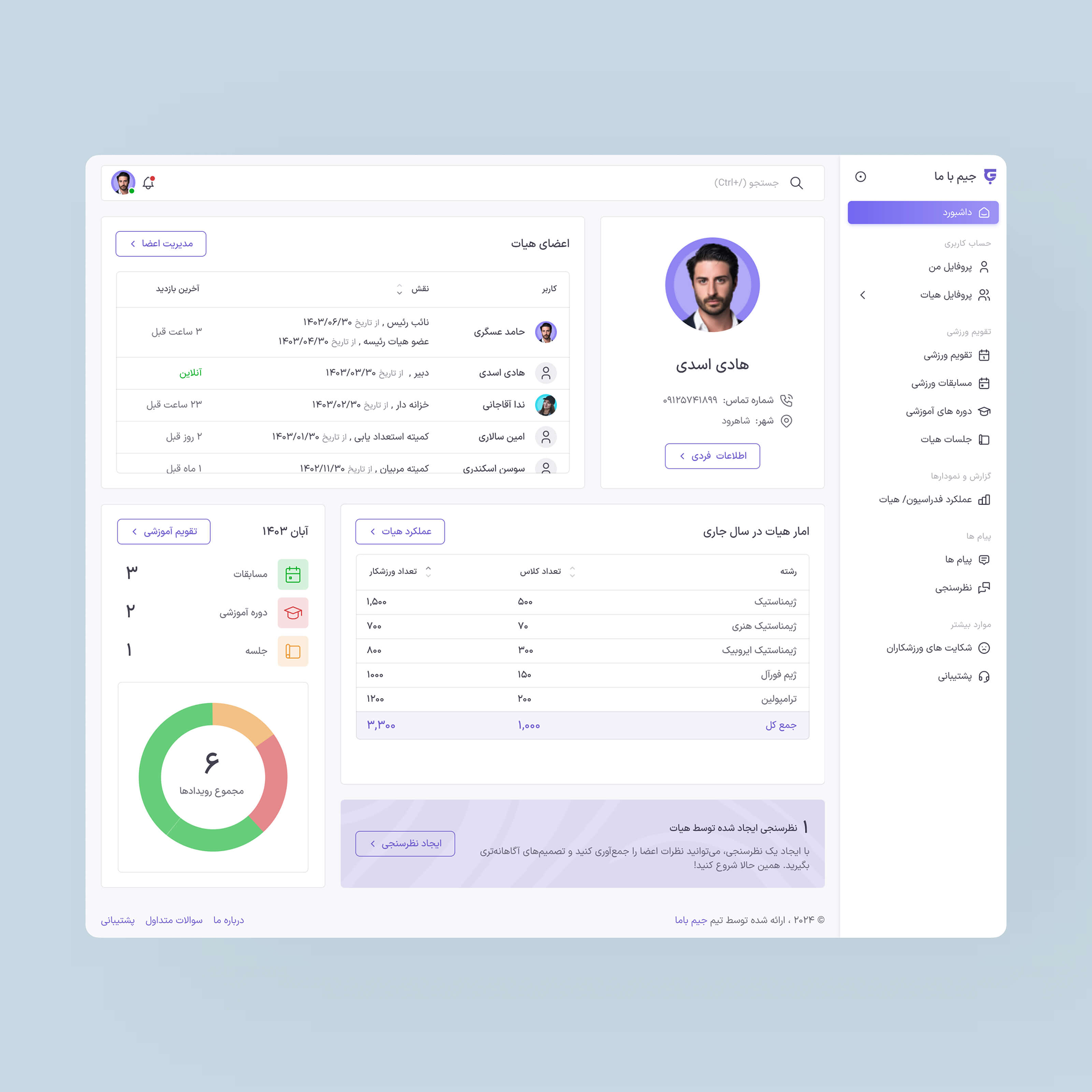 وب اپلیکیشن جم با ما - هیات های ورزشی